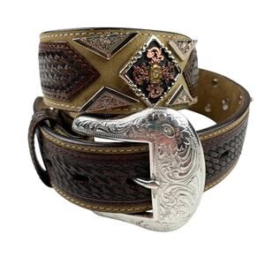 Ranger Belt Company Hand Tooled Brown Leather Belt Men's 30